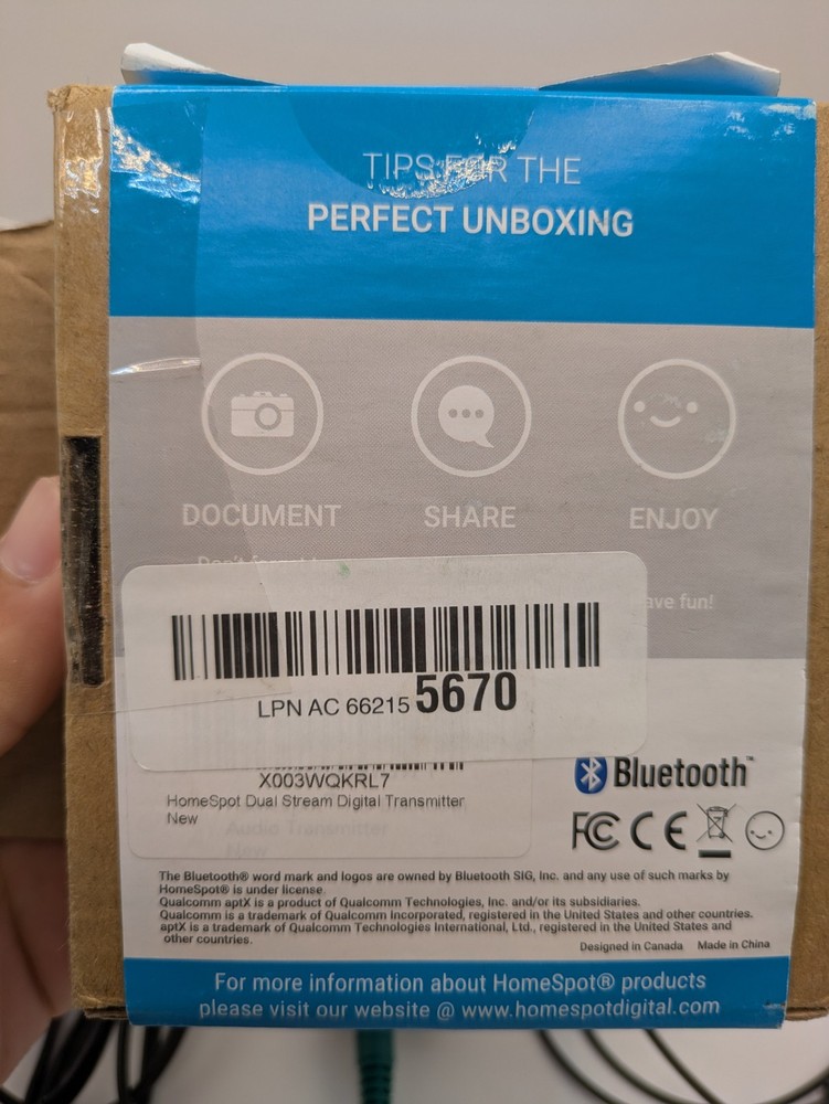 Homespot HD Bluetooth Audio Transmitter - Model - BTADP-128-D OPEN BOX