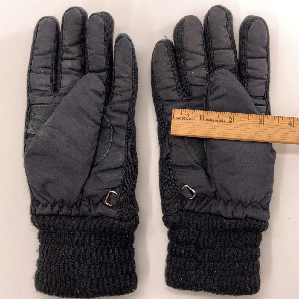 Retro Black Knit And Polyester Ruffled Winter Gloves Thinsulate Lining