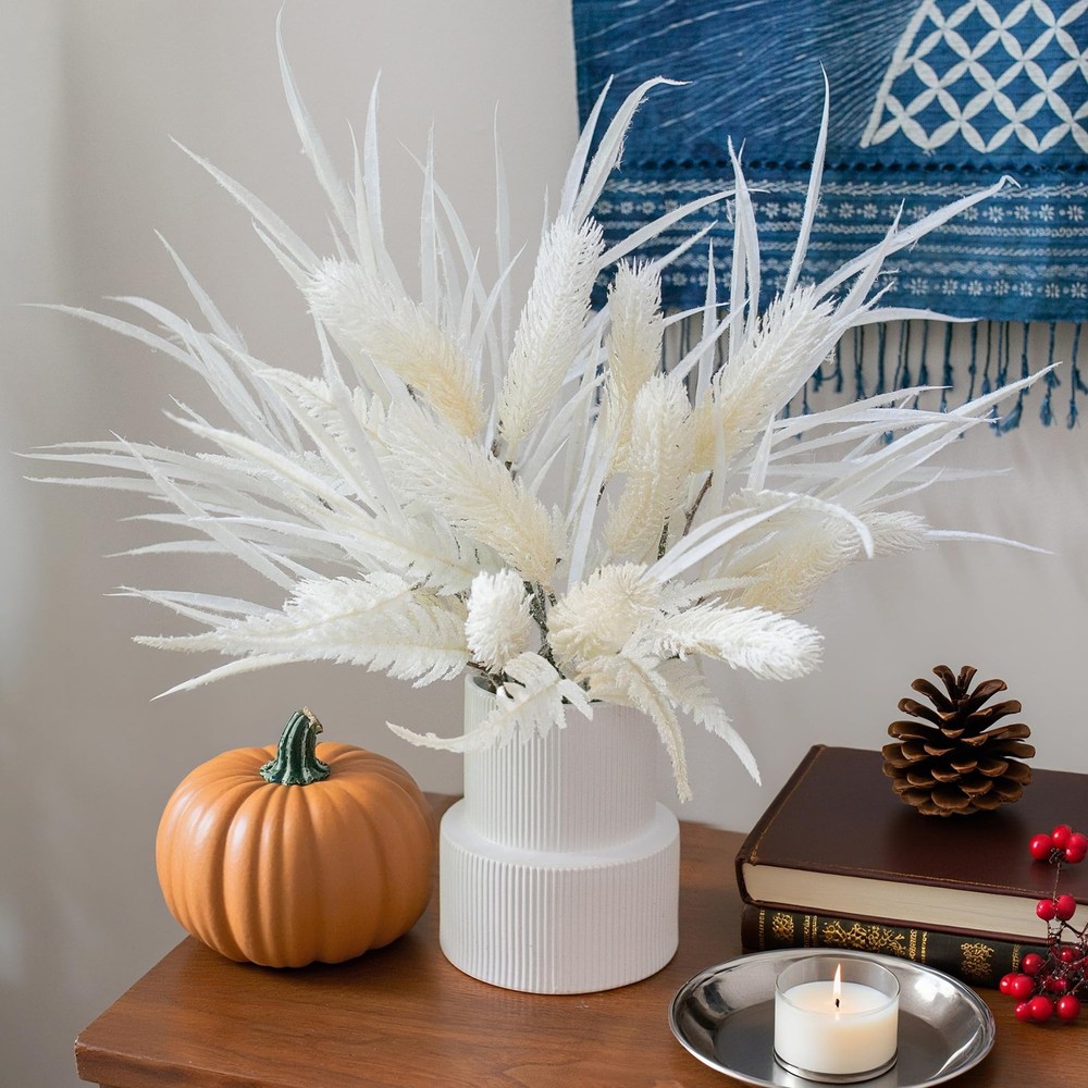 Ivydale 7 PCS Artificial Fall Stems 26in White Flowers Silk Greenery