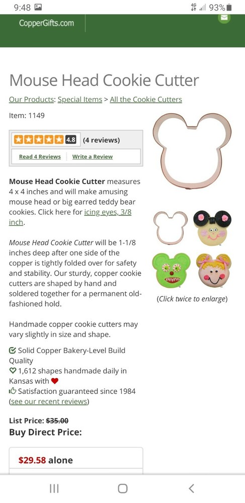 BRAMAN Heavy Copper Mouse Head Cookie Cutter