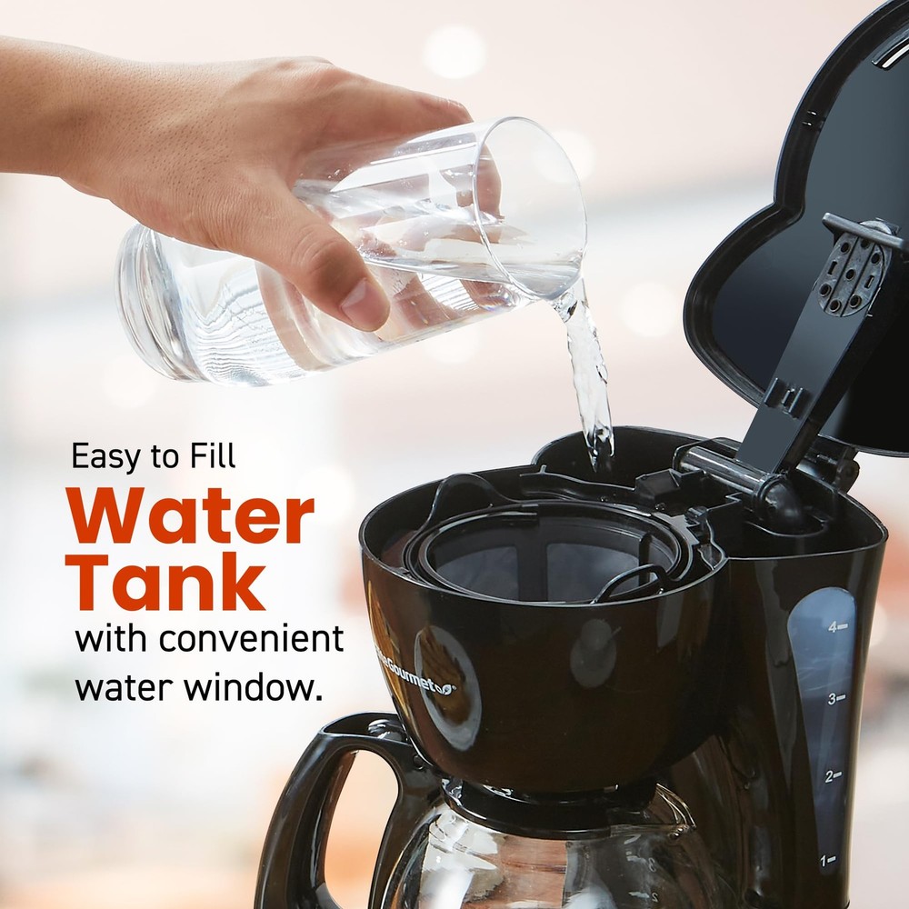 Automatic 4-Cup Coffee Maker with Glass Carafe, Reusable Filter, and Keep Warm