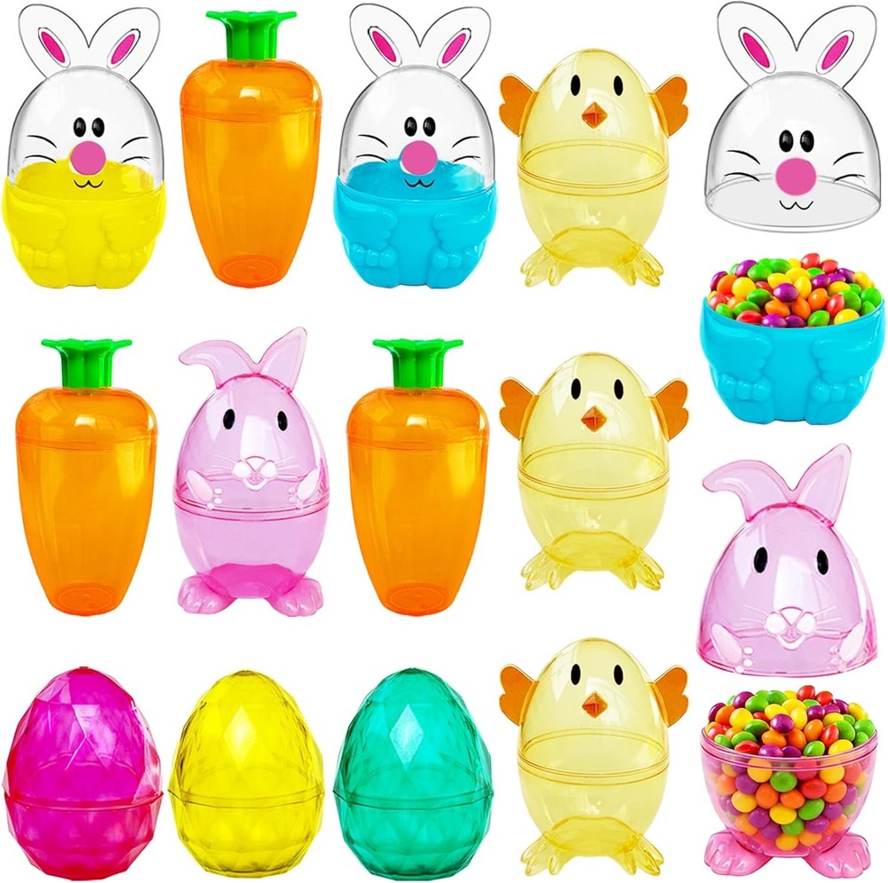 12 Pcs Fillable Easter Eggs Containers,Plastic Carrot Bunny Chick Shaped Easter
