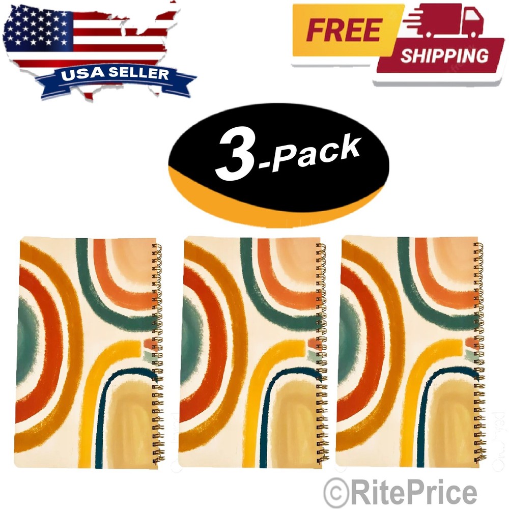 Molly & Rex Spiral Notebook,Abstract Pattern, College Ruled with Folder (3 Pack)