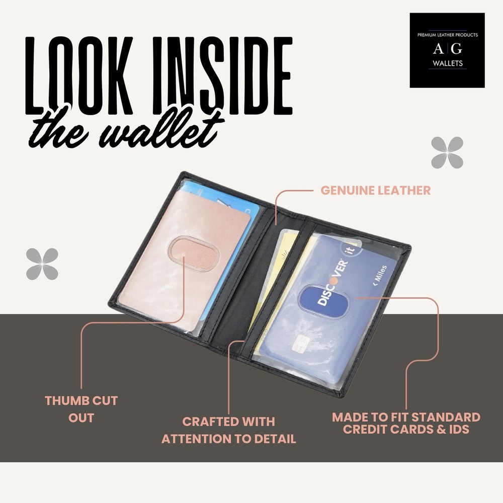2 ID Leather Bifold License Holder (Black)