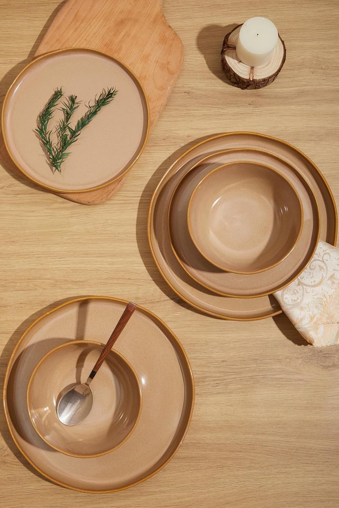 Ceramic Dinnerware Set 4 Reactive Glaze Plates & Bowls Sets Microwave