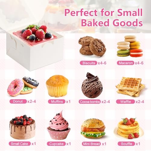 26pcs White Cookie Boxes with Window, 4x4x2.5 Inches Small Bakery Boxes with