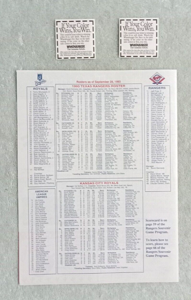 Texas Rangers Final Game Arlington Stadium Oct 3, 1993 Commemorative Program