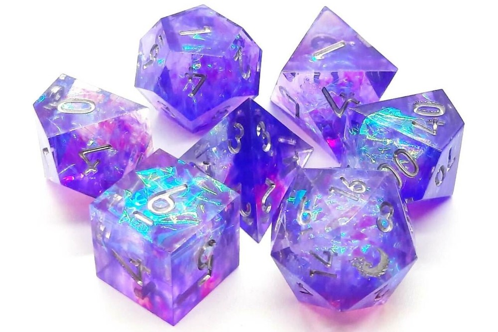 Old School Dice: Sharp Edged 7-Piece Dice Set - Sapphire Burst