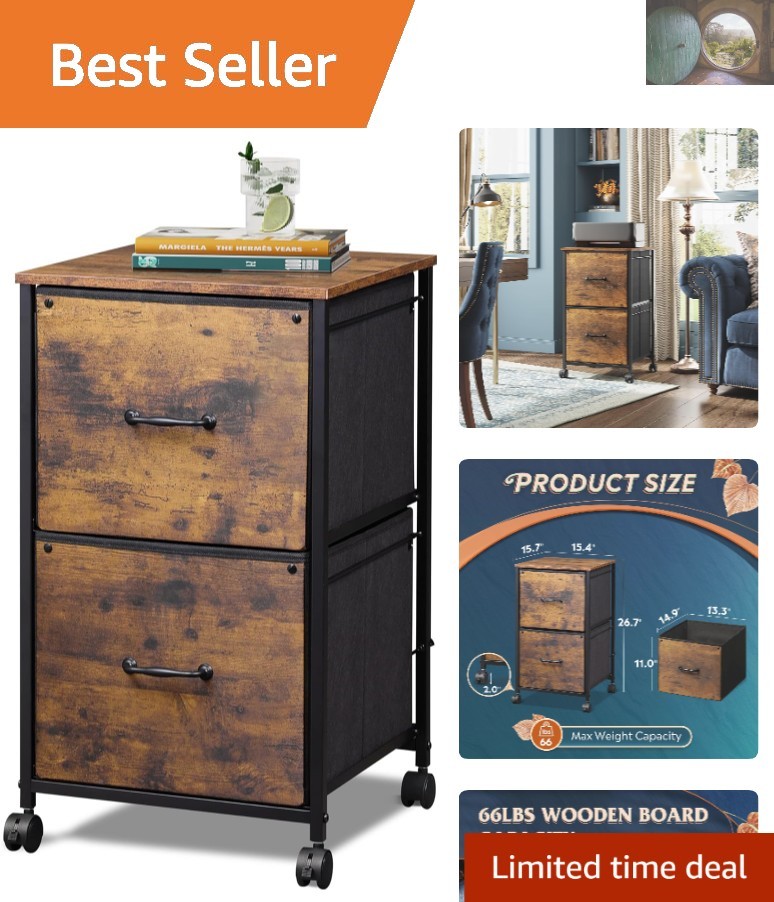Lightweight Rolling File Cabinet with 2 Drawers - Perfect Home Office Solution