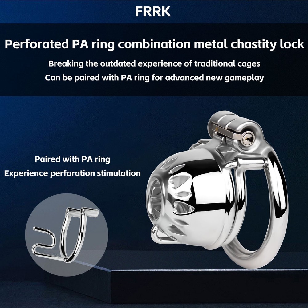 Metal Chastity Device for Men Ventilated Designed Cage with Lockable Ring SM