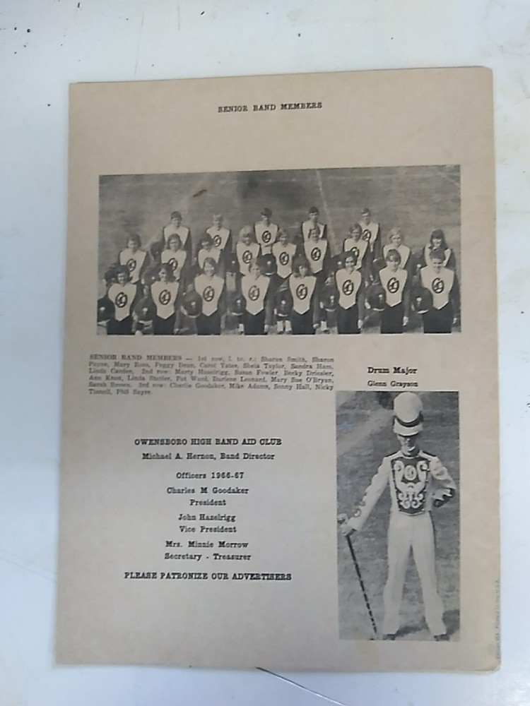 1966 Owensboro High School Vs. Union County High School Program Sept 23