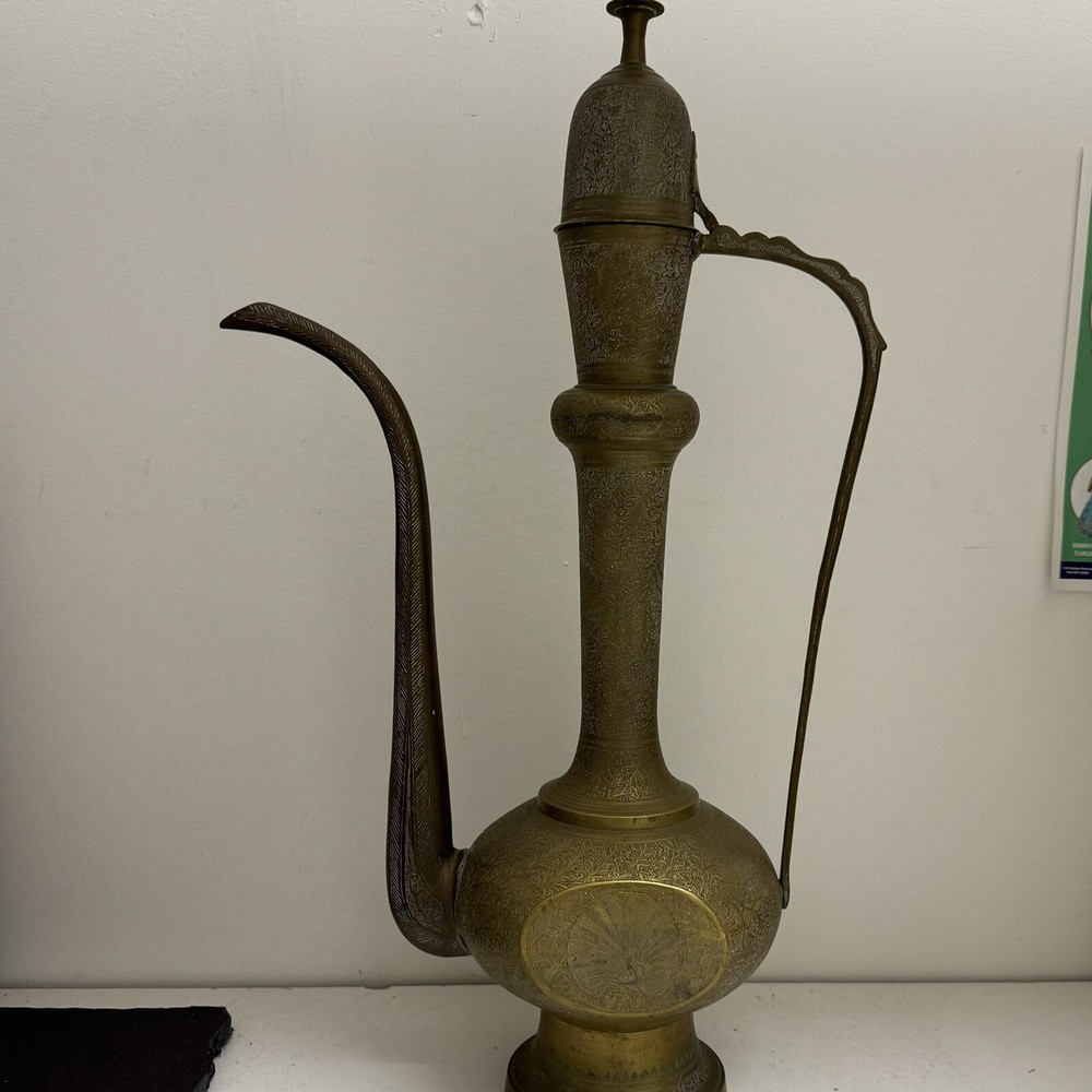 Antique Huge Solid Brass Ewer Pitcher 24”