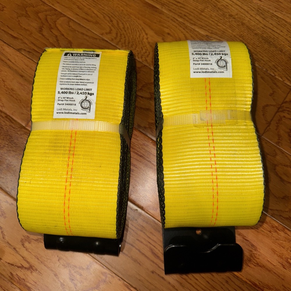 Winch Strap with Flat Hook for Flat Bed Cargo 5400lbs 4” x 30 feet Part 3400018