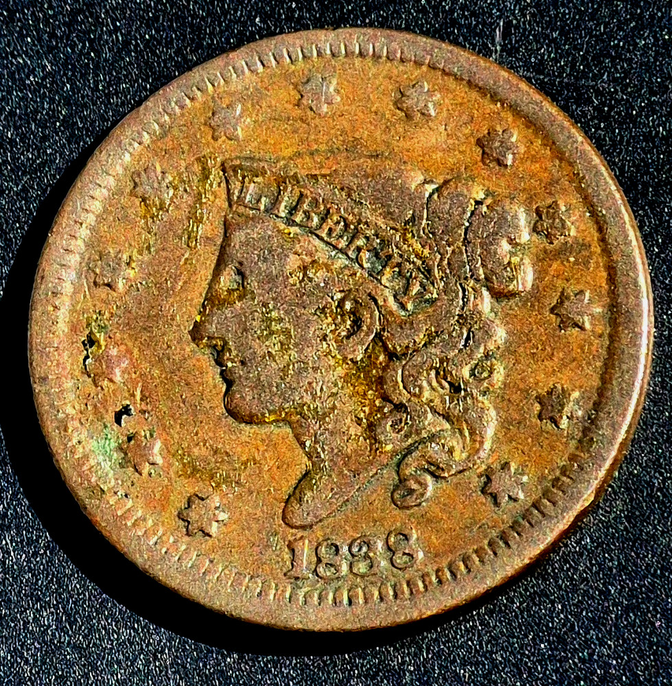 1838 Coronet Matron Head Large Cent Large Letters Fine+ Features N9