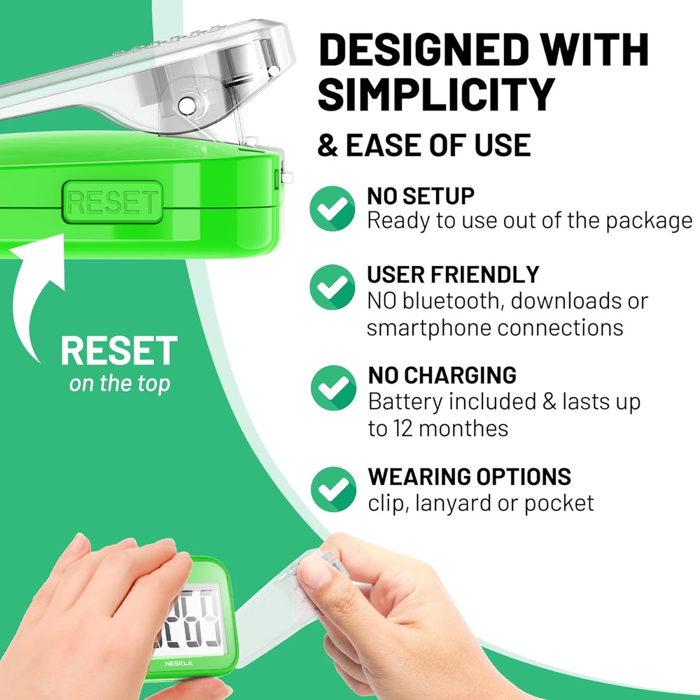 3D Pedometer for Walking, Simple Step Counter with Large Digital Display, Step T
