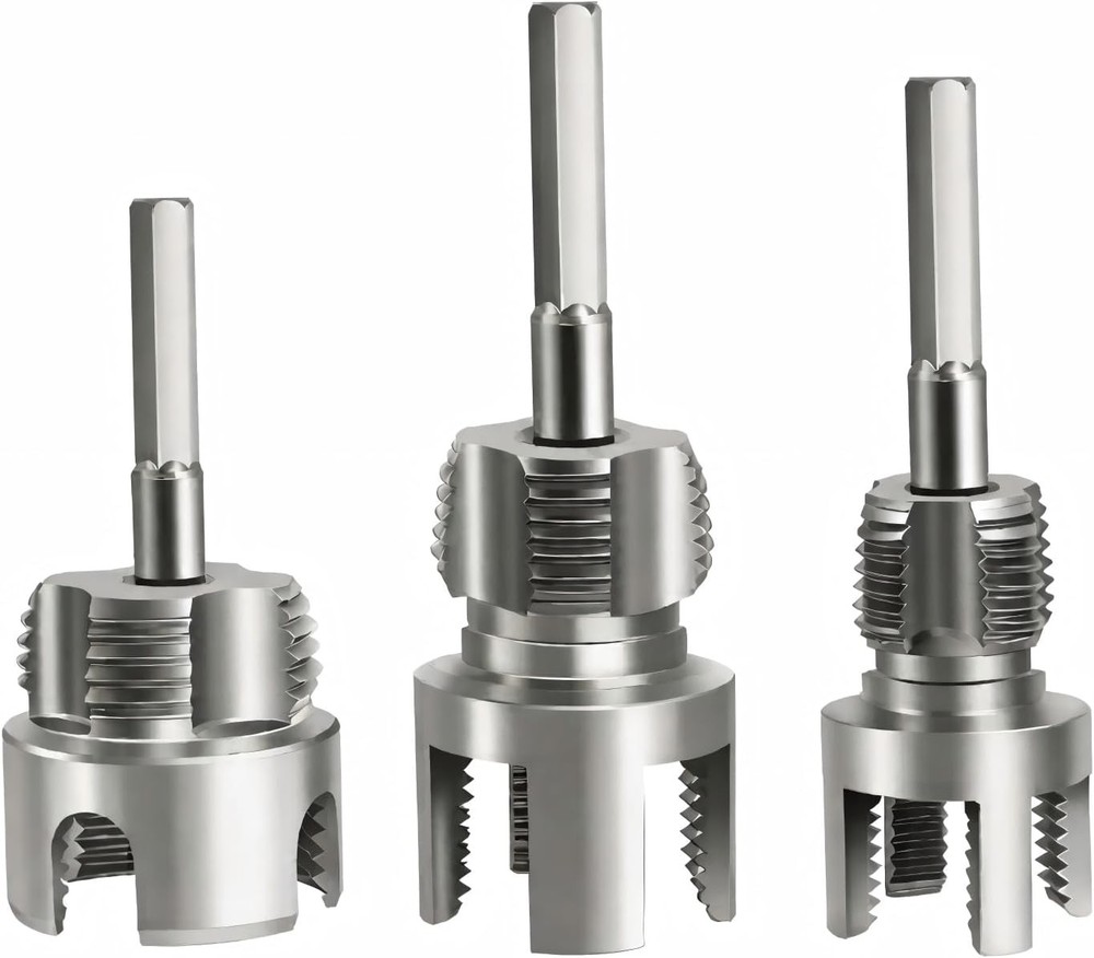 PVC Pipe Threader Set (1/2", 3/4", 1"), Pipe Threading Tool Attachment for Drill