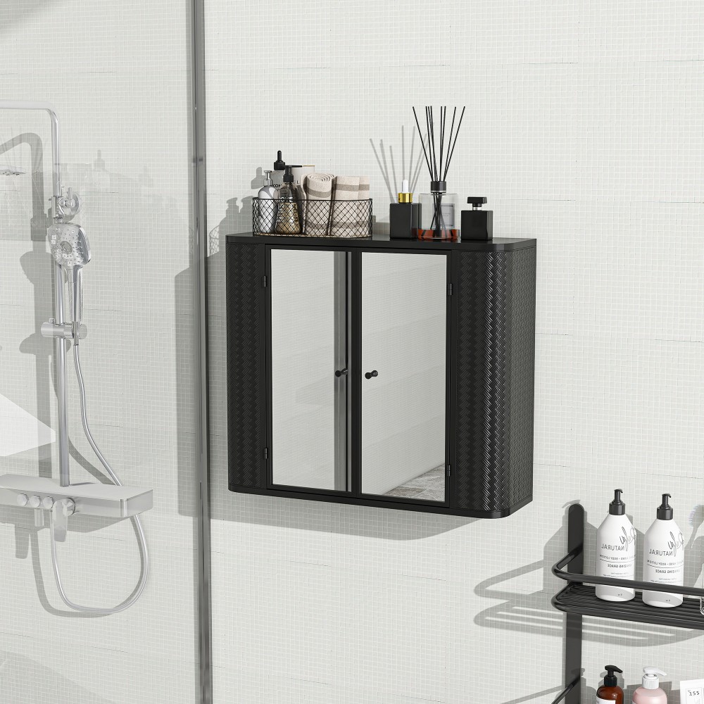 Wall Mounted Bathroom Cabinet W Mirror 2 Mirrored Doors Open Compartment
