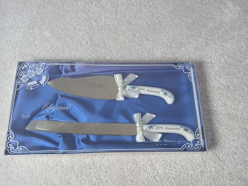 Vtg "Treasure Masters" Elegance-25th Anniversary Cake Knife & Server Set 1984