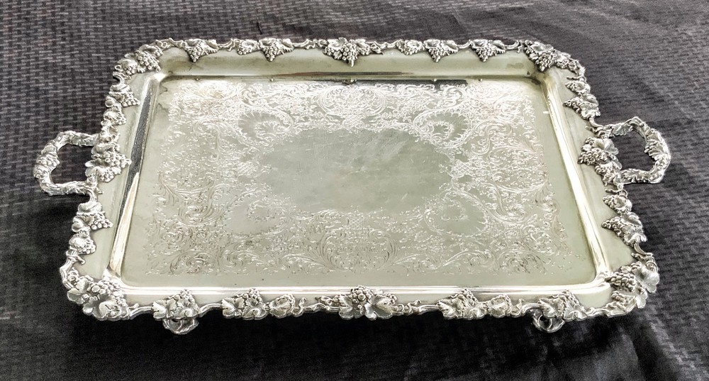 Antique Webster & Son Silverplate Grape pattern platter chased silver plate tray