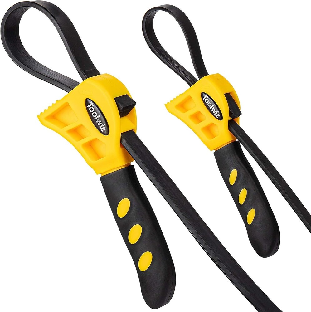 Adjustable Yellow Rubber Strap Wrench Set: 19.7 & 24 Inch for Mechanical Use