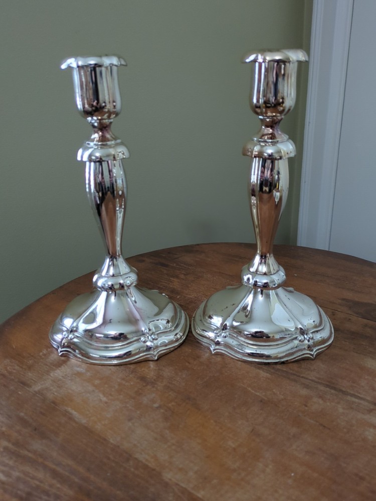 Vintage Oneida Silver Plated Candlesticks 1970's Chippendale Style