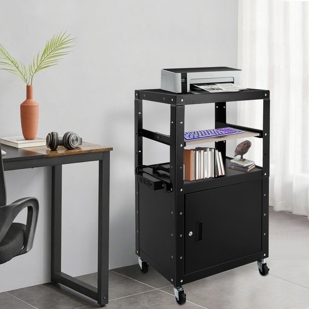 Portable Av Cart Multipurpose Rolling Small Office Laptop Table w/ Power Socket