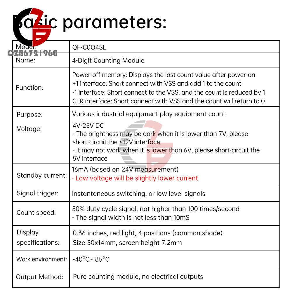 DC4-25V 4-digit Electronic Digital Counter Module With Power Cut Memory Function