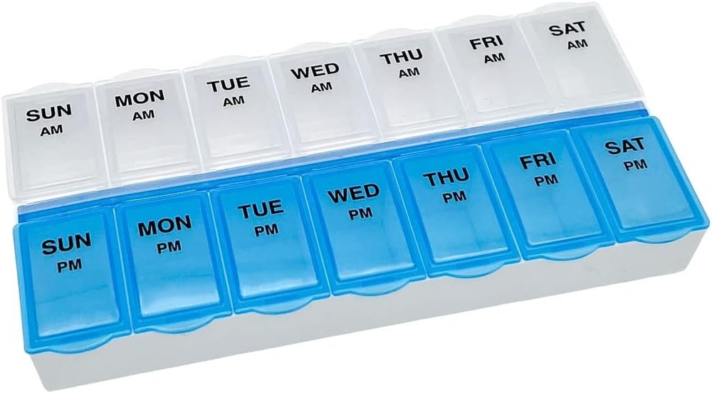 Amazon Basic Care (7-Day) AM/PM Pill Organizer, 1 Count (Pack of 1), Blue