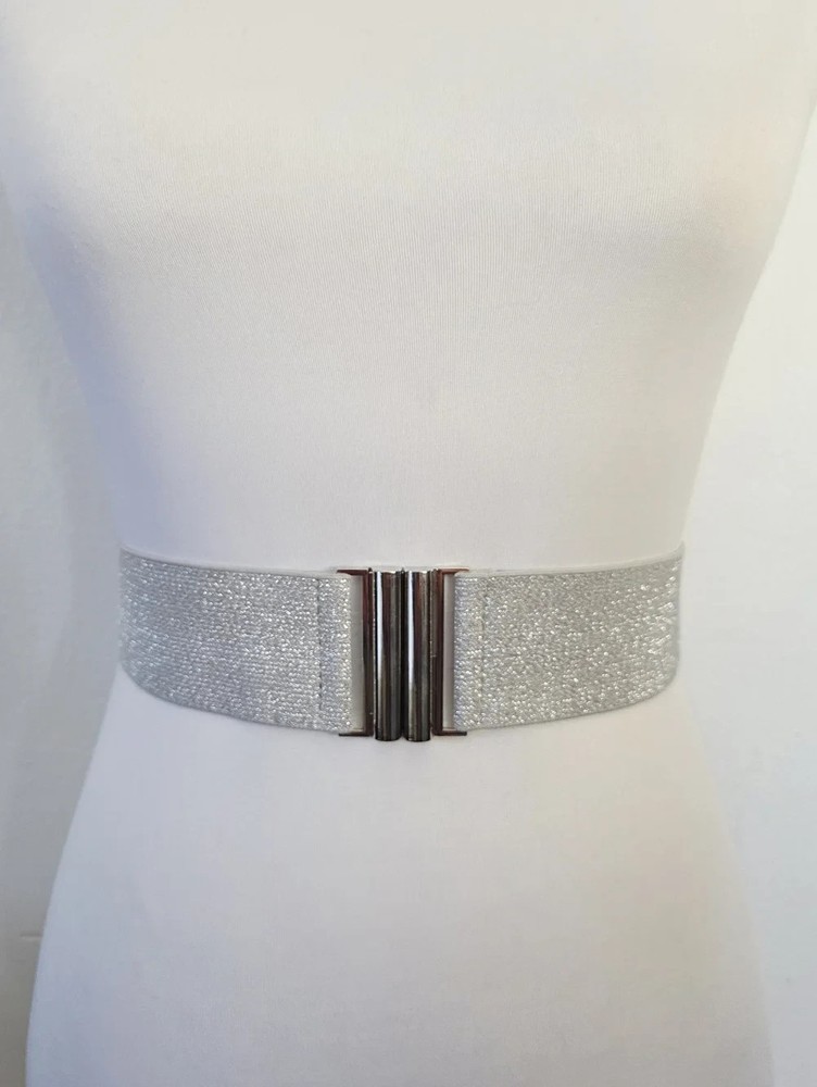 Silver Elastic Belt with Buckle