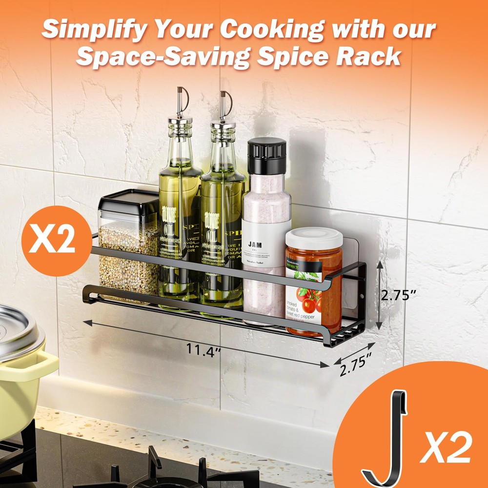 Bunoxea Spice Rack wall mounted 2 Pack, Space-Saving 2Pack, Black