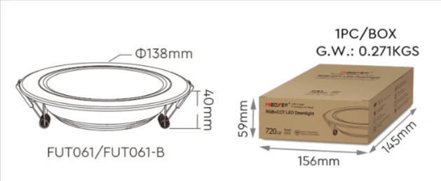 Miboxer 9W Rgb+Cct Led Downlight, 2.4G Rf White Dimmable Ceiling Light