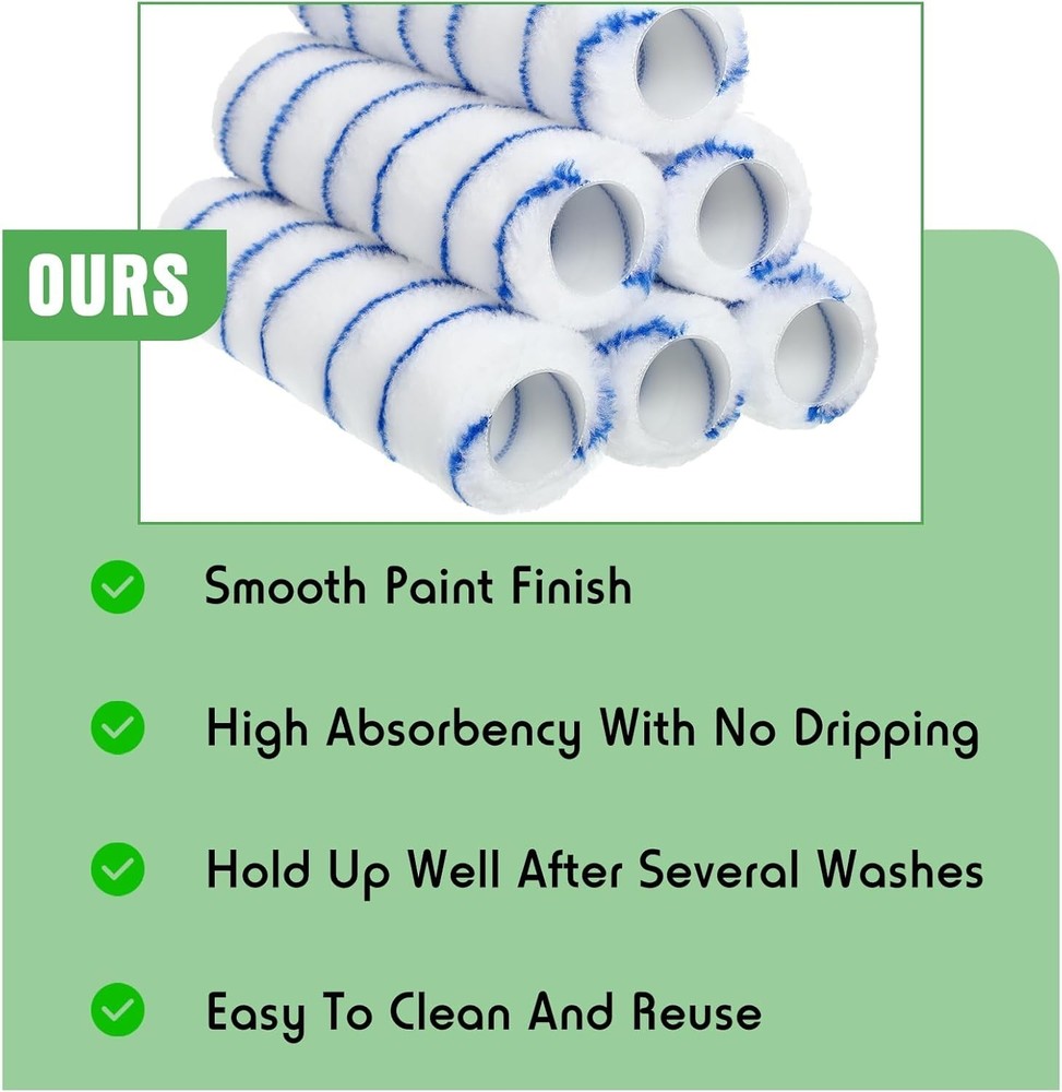 48-Pc 9"x1/2" Microfiber Paint Roller Covers, High-Capacity, Blue Stripe48-Pc 9"