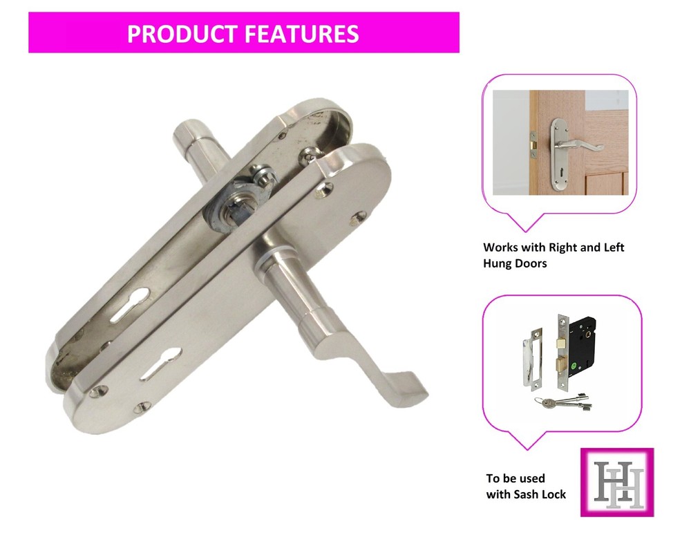 Epsom Satin Victorian Scroll on Shaped Back Plate Lock Door Handle Pair