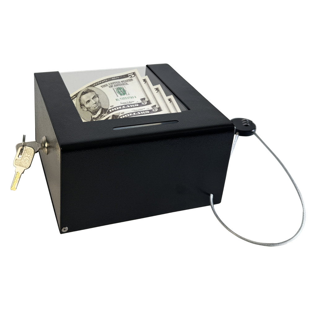 OPEN BOX Steel Locking Tip Box, Secure Tip Jar with Combination Cable Lock