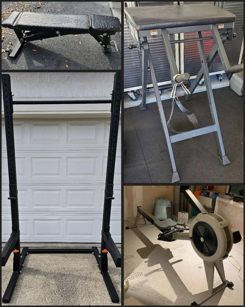 Rogue SML-2 Squat Rack Reverse Hyper Adjustable Bench Concept 2 Model E Rower