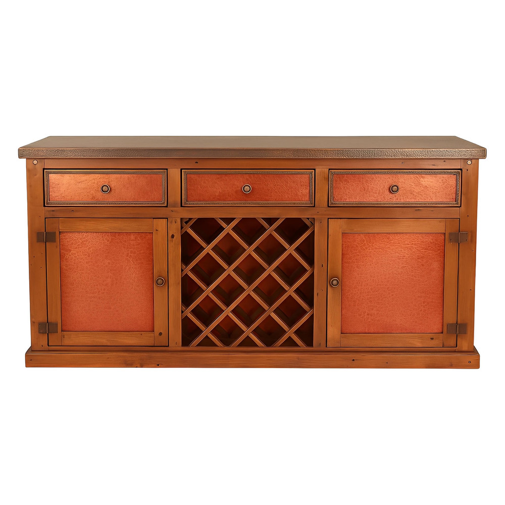THE BLACKSMITHS RED BAR | COPPER INSERTS, STONE TOP, IRON, WINE RACK