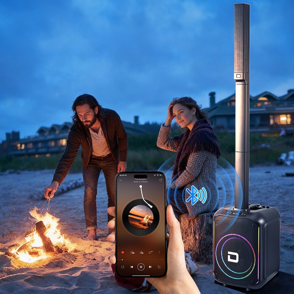 Powered Portable Column Array PA System 3 Tweeter Column Speaker &12'' Subwoofer