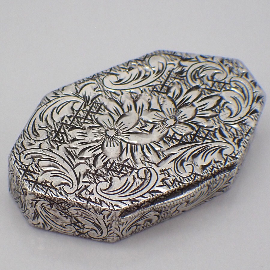 Ornate Pill Box Floral Engraved Decorations Sterling Silver Austria