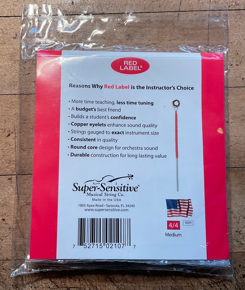 Super-Sensitive Red Label Violin Steel String Set, 4/4 Full Size Medium