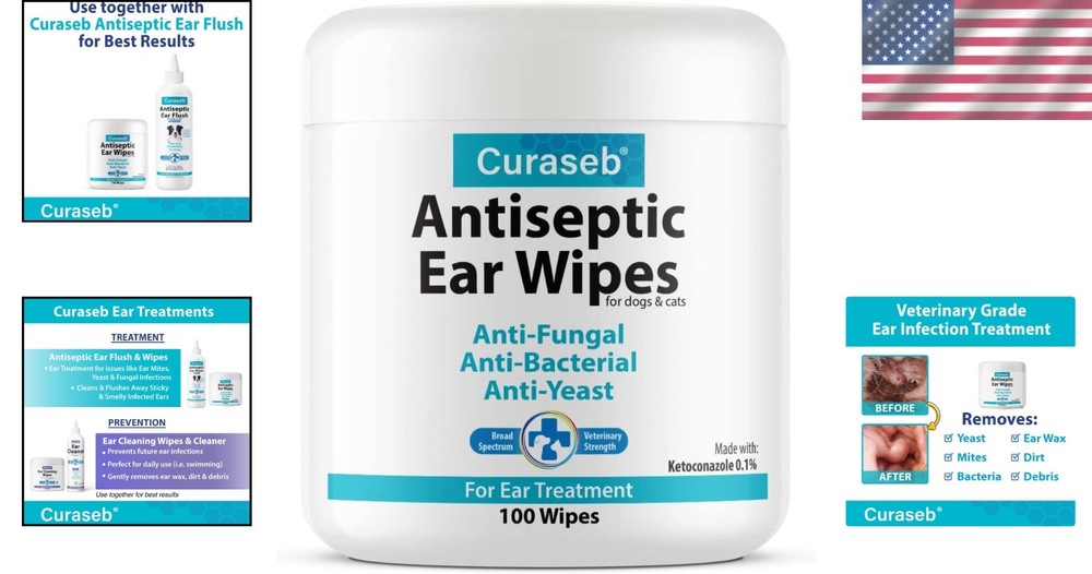 Deodorizing Ear Wipes for Cats & Dogs - 100 ct