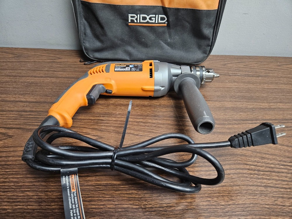 RIDGID R7111 Corded 8 Amp Variable Speed 1/2" Drill w/ Handle, Key & Bag