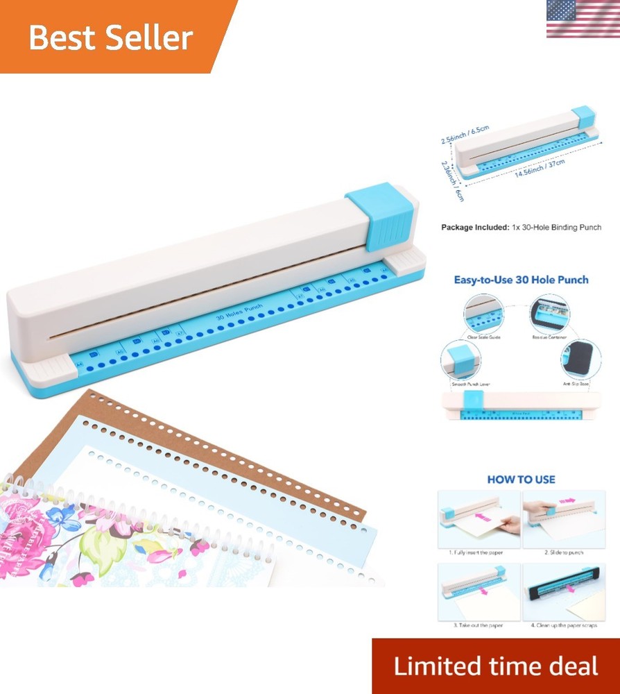 30 Holes Binding Punch - Adjustable Multi-Hole Puncher for Notebooks & Planners
