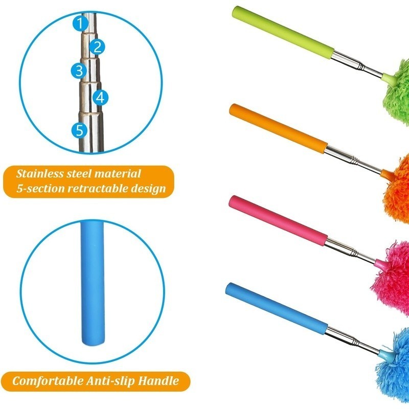 4 Pack Microfiber Duster W/ Extendable Pole Bendable Head Dust Cleaning New