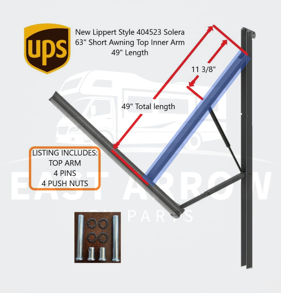 New Lippert Style 404523 Solera 63" Short Awning Top Inner Arm 49" Length W/PINS