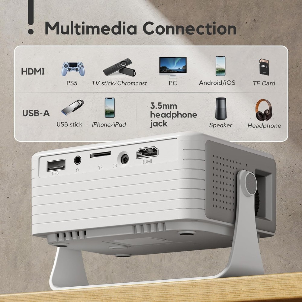 Mini Projector with 1080P Support, WiFi 6 Connectivity & Elegant Portable Design