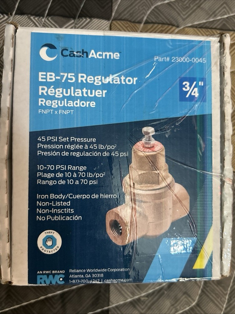 Cash Acme 3/4 Inch EB75 FPT x FPT Pressure Regulator Valve (PRV), 45 PSI, 230...