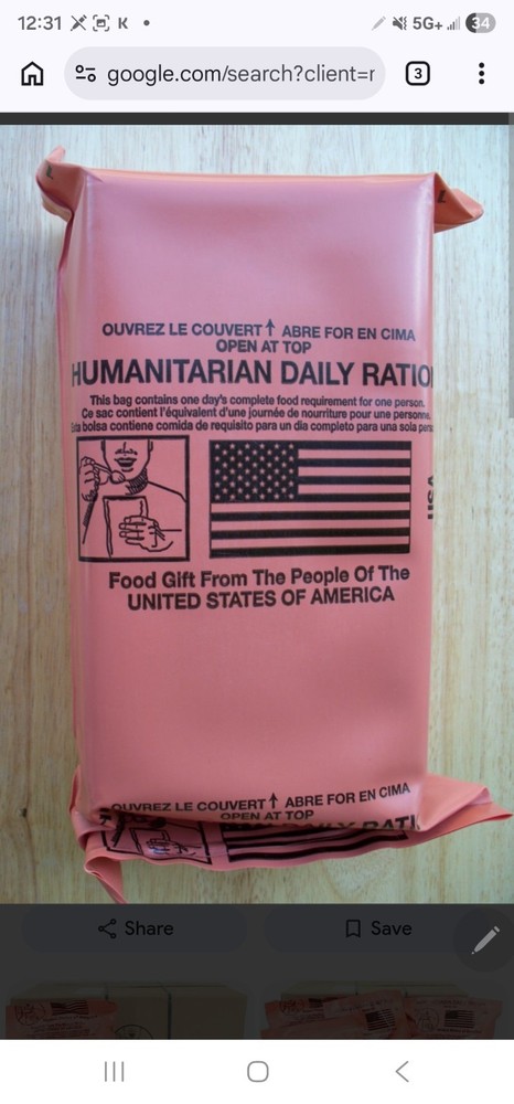 ONE (1) HUMANITARIAN DAILY RATION  RANDOM MENU Nsp 2025