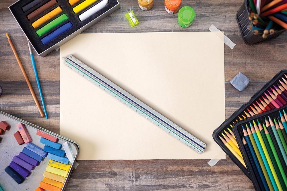 12 Inch Aluminum Triangular Ruler with Color Code for Drafting & Architect Use