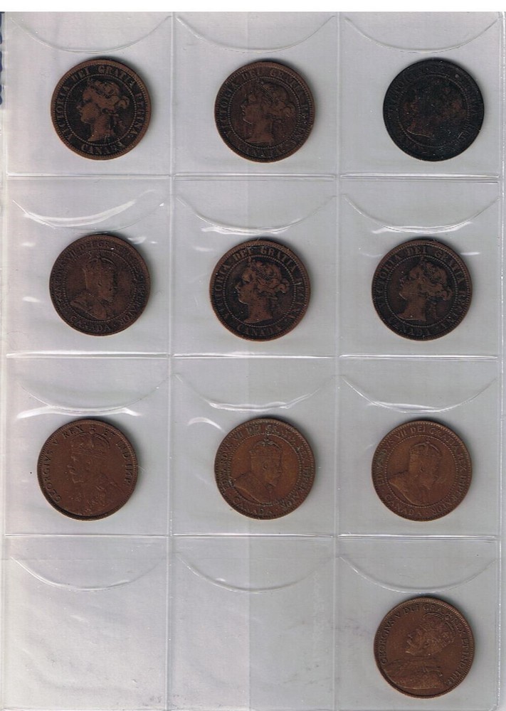 Canada Large Cents - 10 Different Between 1859 & 1917 - Various Grades