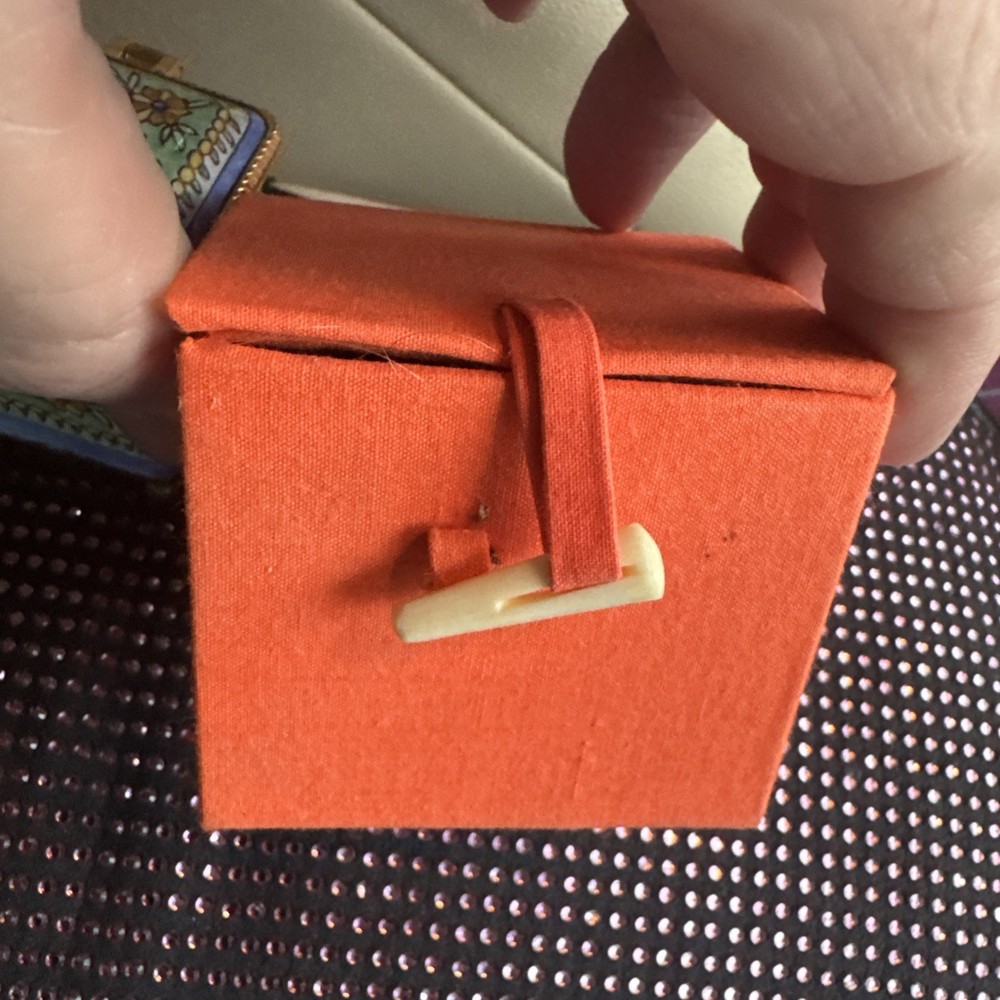 Vintage 2002 Enamel Postage Stamp Roll Dispenser With Orange Case